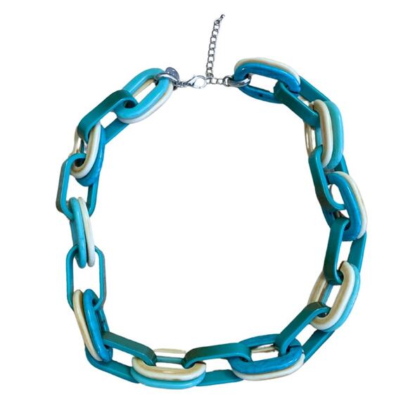 Turquoise Blue Green Chunky Link Necklace Thick Chain Acrylic Statement - Picture 1 of 6
